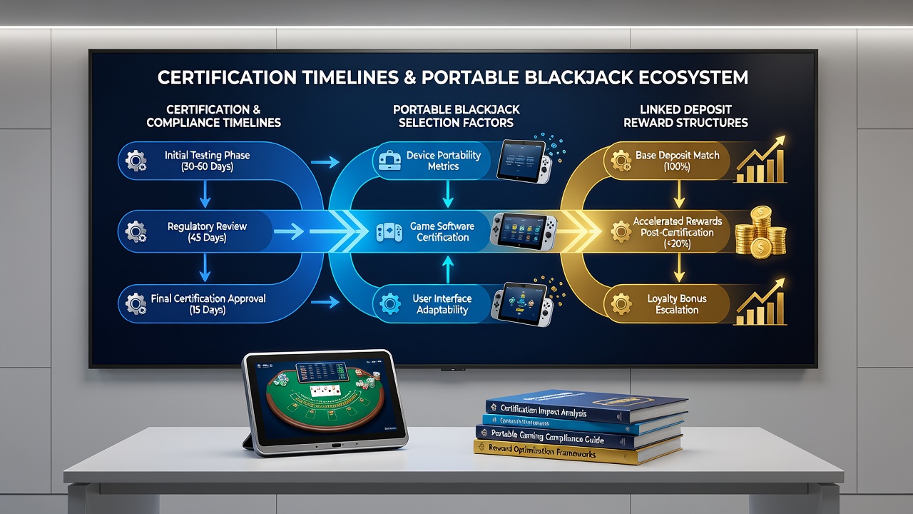 Mobile blackjack interface on portable device with deposit reward overlay and certification badge