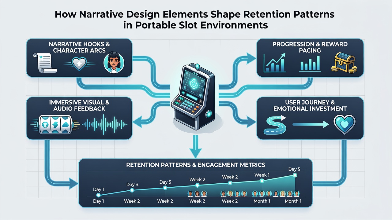 Infographic illustrating retention curves for narrative-driven mobile slots versus traditional formats