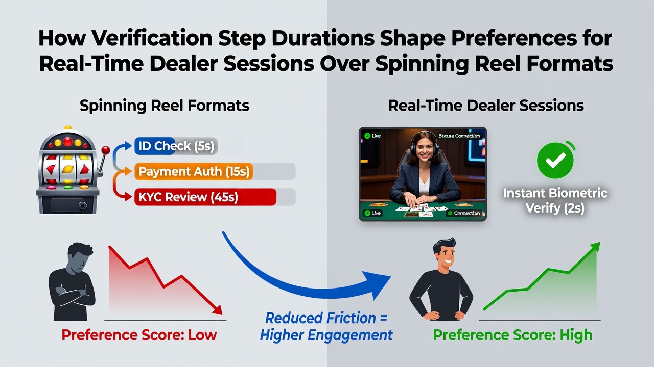 Infographic illustrating player migration rates between live dealer tables and spinning reel games tied to verification completion times in app environments