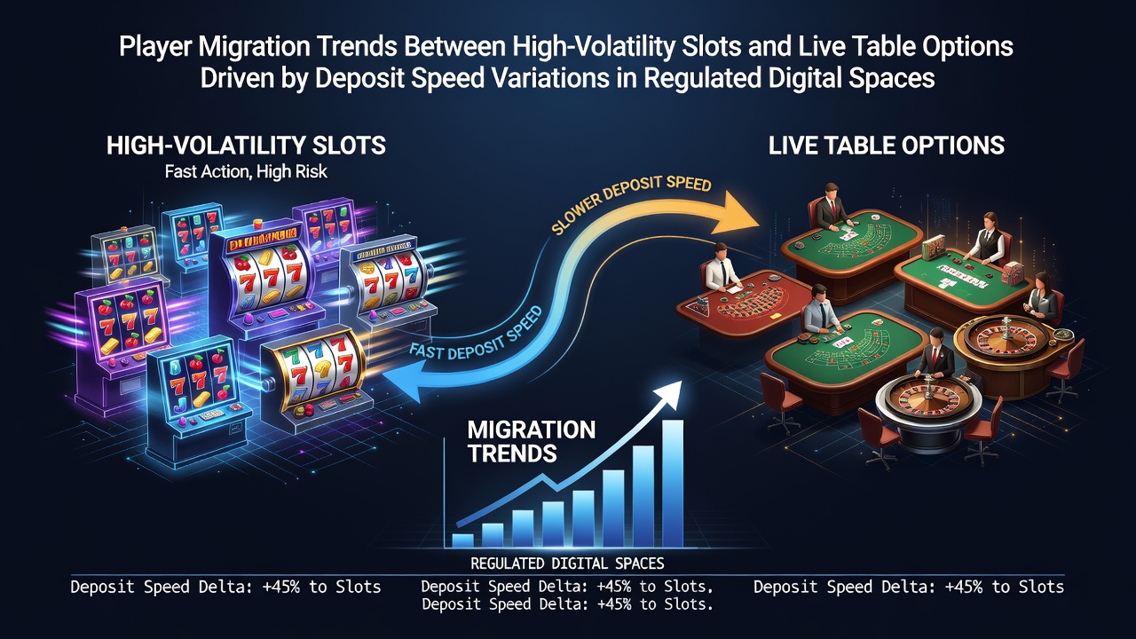 Chart showing player migration patterns from slots to live tables based on deposit processing speeds in regulated markets